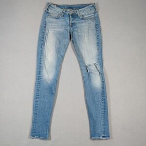 True Religion Jeans Women 28 Blue Skinny Distressed Low Rise Button Fly Denim